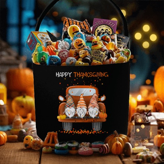 Happy Thanksgiving On Pickup Truck Gnomes lover Fabric Baskets