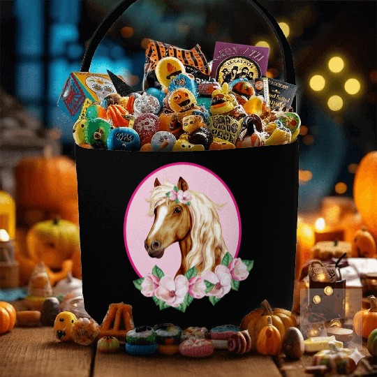 Brown Horse with pink Flowers Fabric Baskets