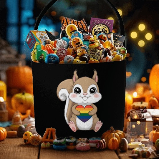 Cute Squirrel Holding Rainbow Heart LGTBQ Love Fabric Baskets