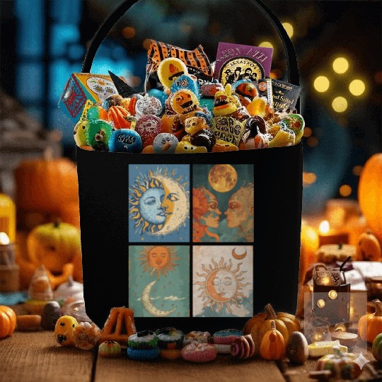 Moon and Sun Tarot Card Designed Look Fabric Baskets