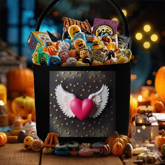 Hot Pink Heart with Wings Fabric Baskets