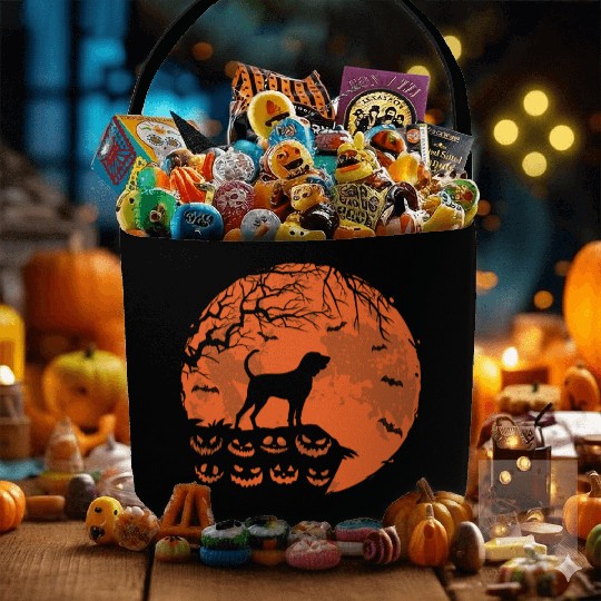 Bluetick Coonhound And Moon Halloween Dog Lover Fabric Baskets