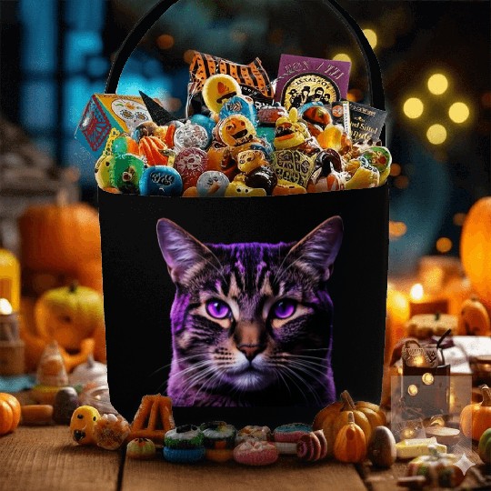 Vivid Lilac-Eyed Tabby Cat Portrait Fabric Baskets