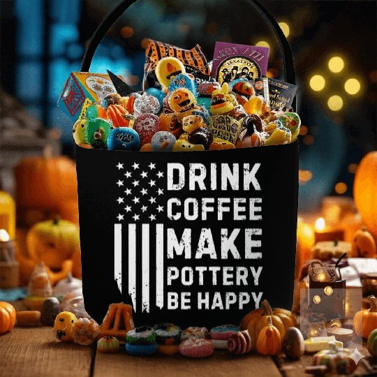 Vintage Retro Drink Coffee Make Pottery Be Happy Fabric Baskets