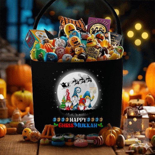 Happy Chrismukkah Gnomes Christmas Hanukkah Fabric Baskets
