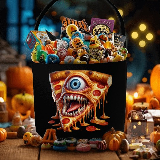 Freaky Monster Pizza Slice Horror Art for Hallowen Fabric Baskets