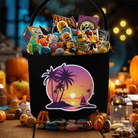 Palm Trees at Sunset Beach Fabric Baskets