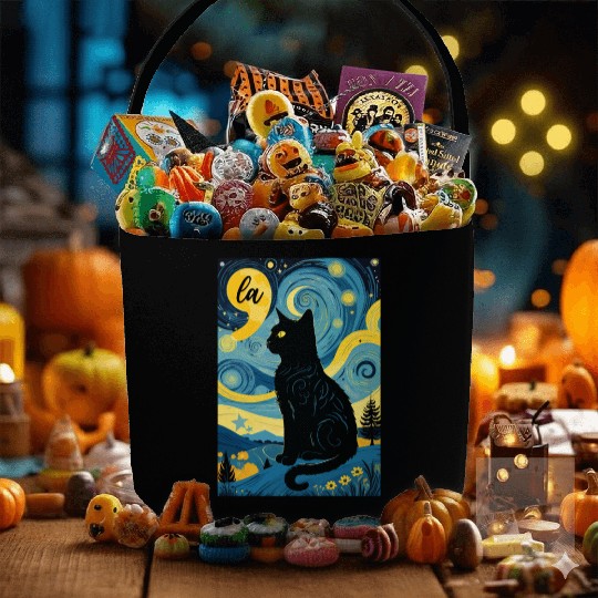 Halloween Starry Night Black Cat Comma La Harris Fabric Baskets