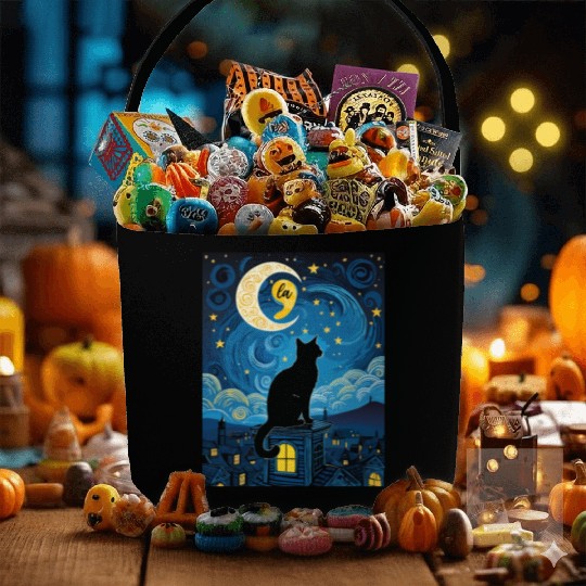 Halloween Starry Night Black Cat Comma La Harris Fabric Baskets