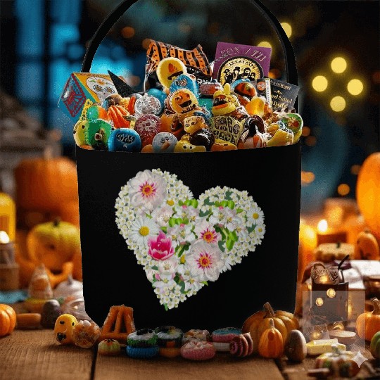 heart of flowers blossoms daisy tulip pink peony Fabric Baskets