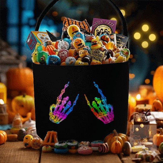 Rock On Rock Star Skeleton Hands LGBT Rainbow Fabric Baskets