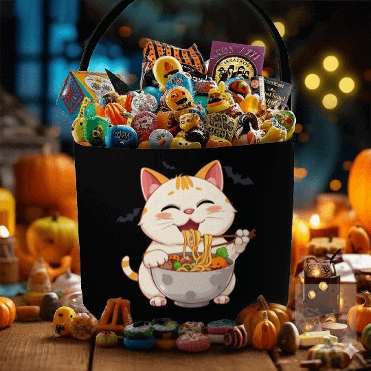 cat ramen Halloween anime kawaii neko eating noodl Fabric Baskets