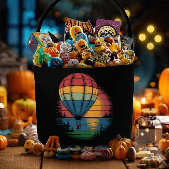 Hot Air Balloon Retro Sunset Adventure Fabric Baskets