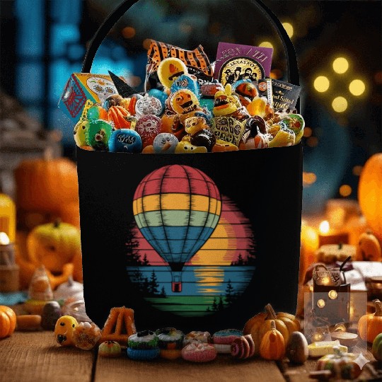Hot Air Balloon Retro Sunset Adventure Fabric Baskets
