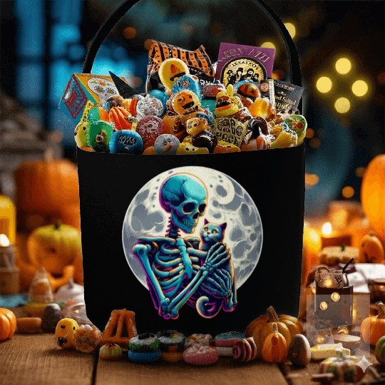 Skeleton Cute Cat Skull Kitty Halloween Fabric Baskets