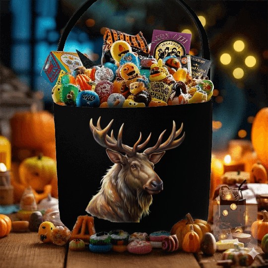 Elk head with antlers Fabric Baskets