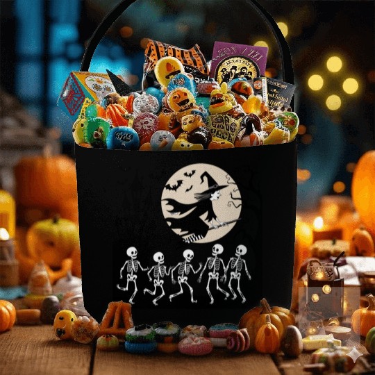 Vintage Witch & Skeletons Dance – Halloween Vibes Fabric Baskets