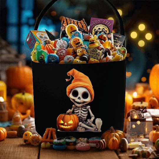 Skeleton celebrating Halloween Fabric Baskets
