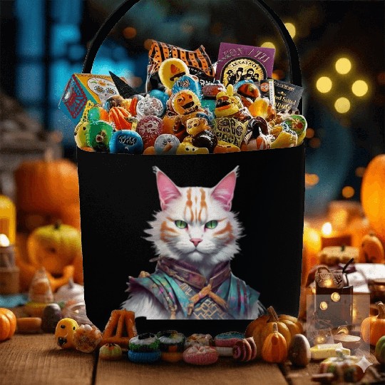 Samurai Cat Guardian Fabric Baskets