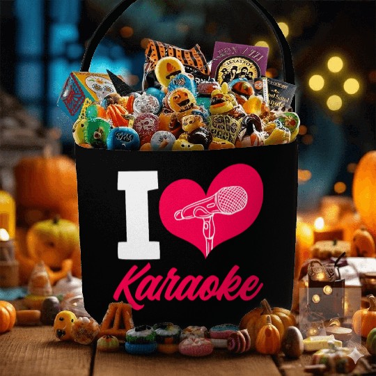 I Love Karaoke Microphone Heart Fabric Baskets