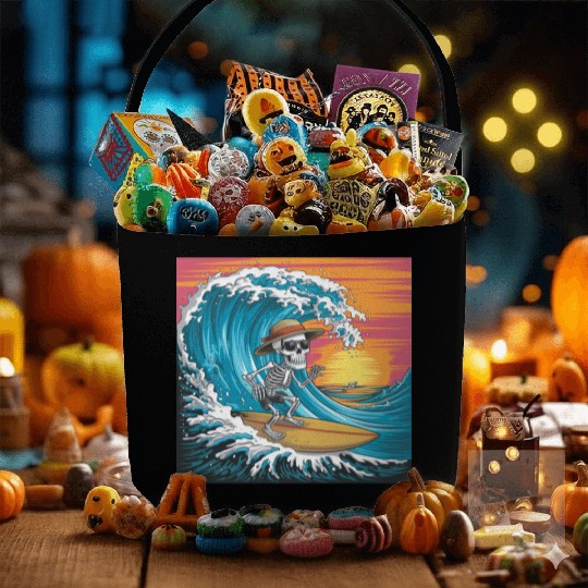 Surfing Skeleton Vibes Surfing Lifestyle Retro Fabric Baskets