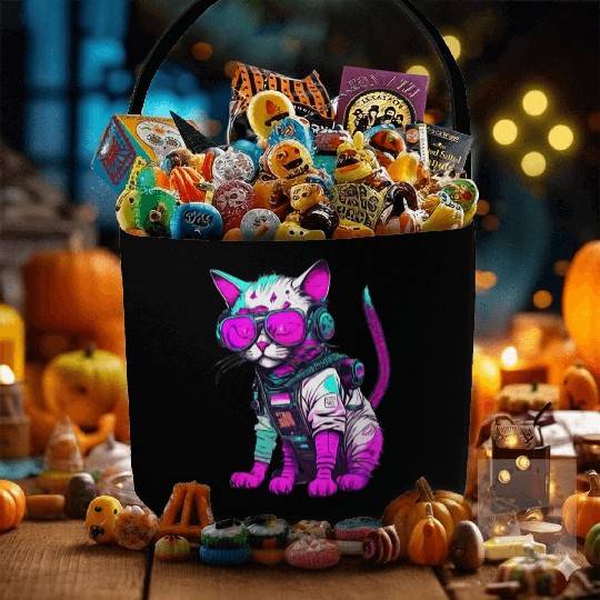 Punk Space Cat with Neon Goggles Fabric Baskets