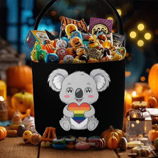 Cute Koala Holding Rainbow Heart LGTBQ Pride Fabric Baskets