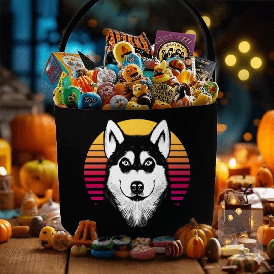 Retro Sunset Siberian Husky Dog Lover Dog Face Fabric Baskets