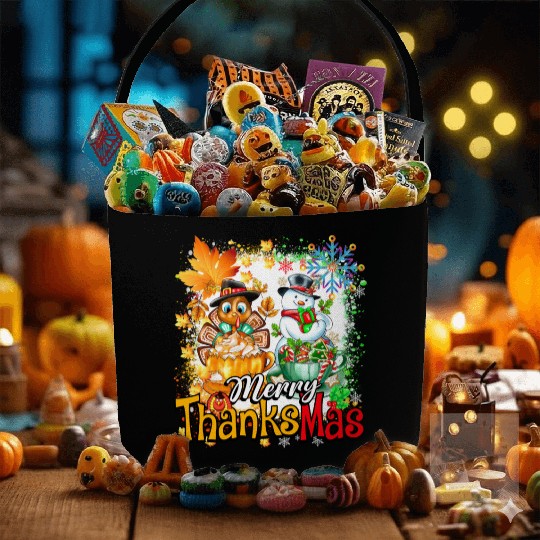 Merry Thanksmas Turkey Snowman Coffee latte cup Fabric Baskets