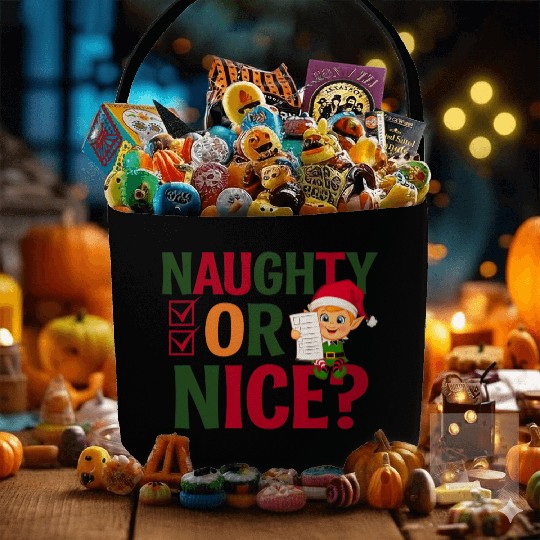 Naughty or Nice Elf Checklist Christmas Fun Fabric Baskets