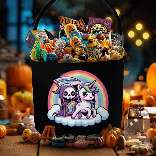 Cute Reaper And Unicorn Rainbow Fabric Baskets