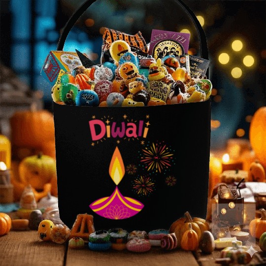 Diwali Design with Lamp & Festive Fireworks Fabric Baskets