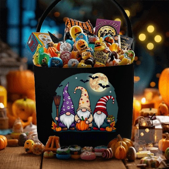 Happy Hallothanksmas Gnomes Celebration with Bats Fabric Baskets