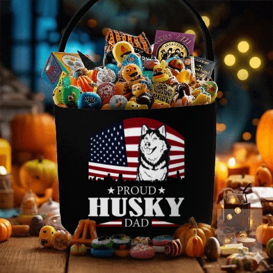 HUSKY DAD AMERICAN FLAG- DOG HUSKY Fabric Baskets