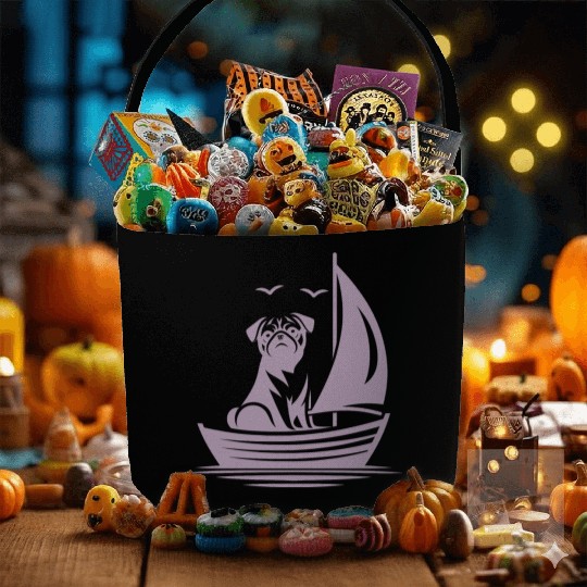 Pug silhouette sailboat minimalist Fabric Baskets