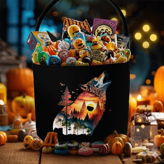 Vintage Wolf Moon Graphic Fabric Baskets – Retro 90s