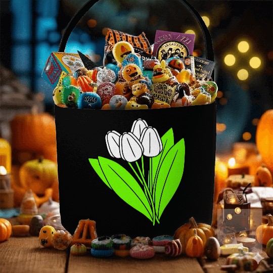 White Tulips Bouquet Spring Summer Beauty Flowers Fabric Baskets