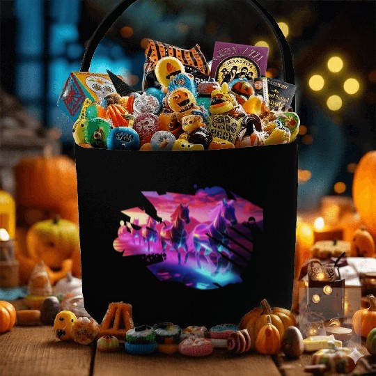 Electric Herd - Synthwave Horses Fabric Baskets