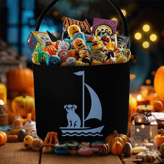 Pug in Boat Silhouette Sailing Minimalist Fabric Baskets