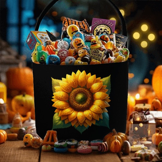 Vibrant Sunflower With Dew Drops Fabric Baskets