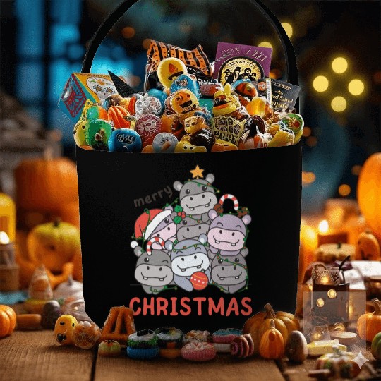 Hippo Christmas Tree Merry Christmas Fabric Baskets
