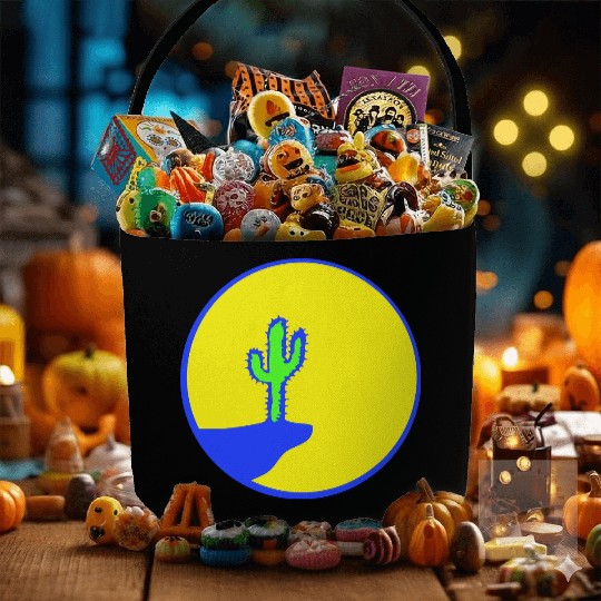 Cactus Moon Evening Mountain Cliff Night Round Sun Fabric Baskets