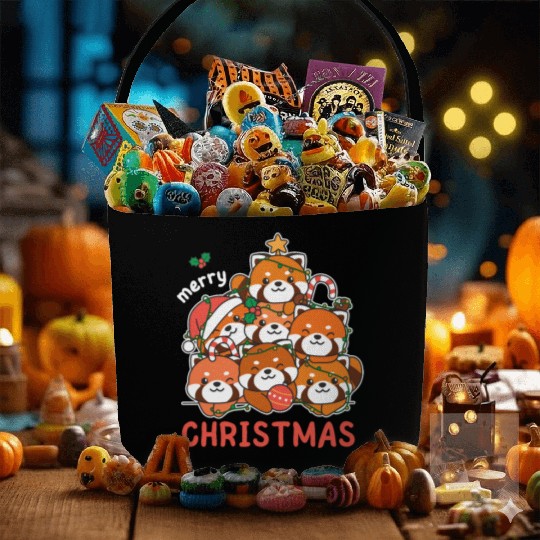 Red Panda Christmas Tree Merry Christmas Fabric Baskets