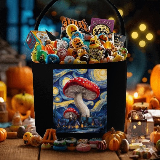 Starry Night Mushroom Surreal Dreamscape nature Fabric Baskets