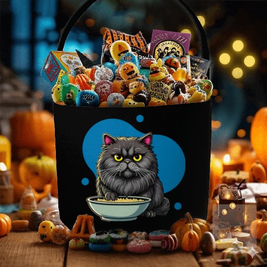 Persian Cat with Food Bowl - Adorable Cartoon Styl Fabric Baskets