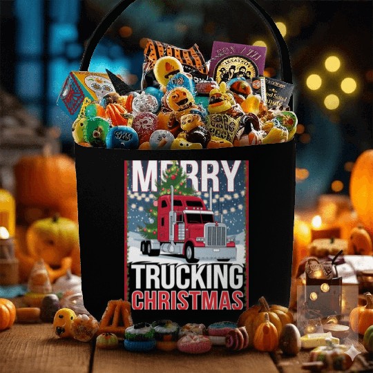 Merry Trucking Christmas Festive Semi-Truck Card Fabric Baskets