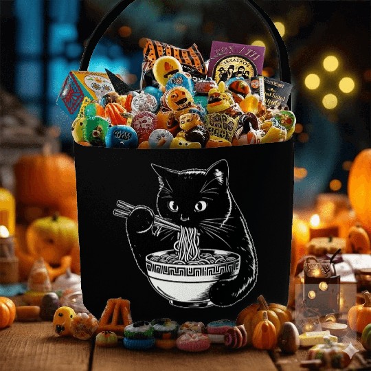 Cat Eating Ramen Noodles Japanese Funny Fabric Baskets