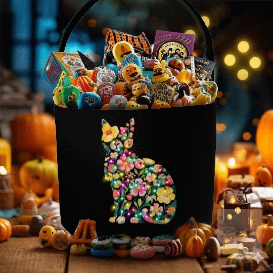 Floral Cat Silhouette nature santa christmas light Fabric Baskets