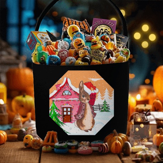 A rabbit walking on Christmas Day Fabric Baskets