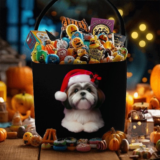 Shih Tzu with Santa Hat Christmas - for Dog Owners Fabric Baskets
